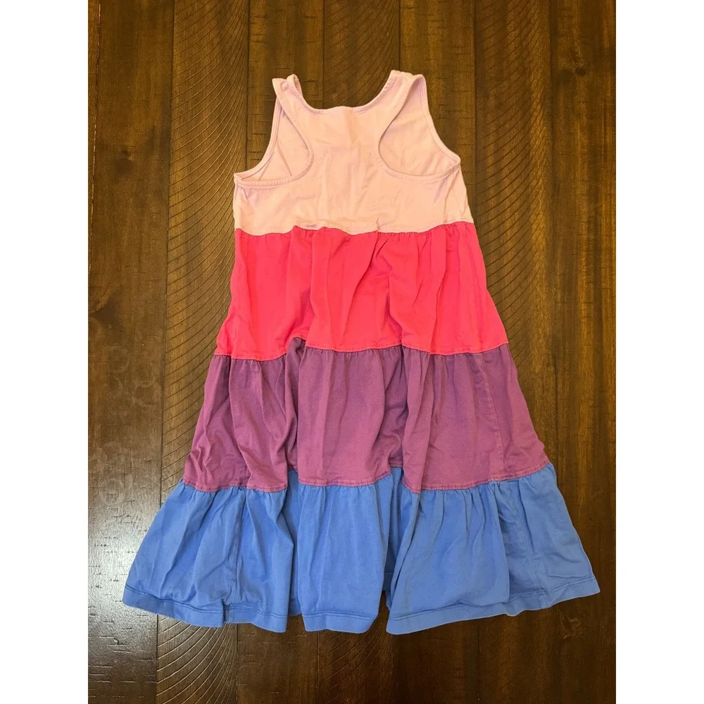 Hanna Andersson Girl Size 8 Colorblock Tiered Dress Pink Purple Blue Sleeveless